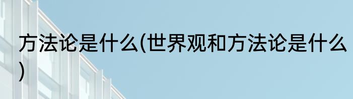 方法论是什么(世界观和方法论是什么)