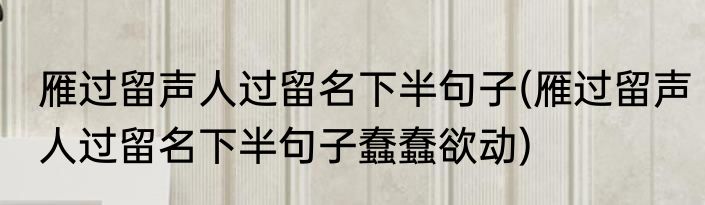 雁过留声人过留名下半句子(雁过留声人过留名下半句子蠢蠢欲动)