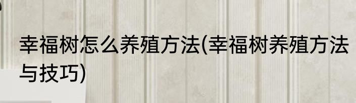 幸福树怎么养殖方法(幸福树养殖方法与技巧)