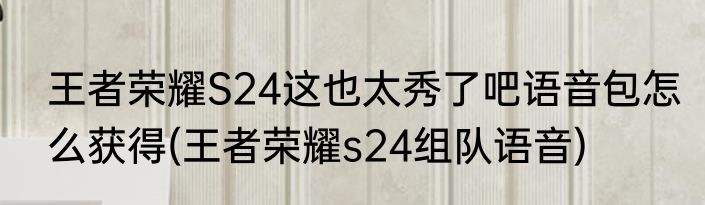 王者荣耀S24这也太秀了吧语音包怎么获得(王者荣耀s24组队语音)