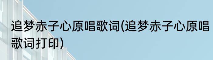追梦赤子心原唱歌词(追梦赤子心原唱歌词打印)