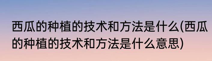 西瓜的种植的技术和方法是什么(西瓜的种植的技术和方法是什么意思)
