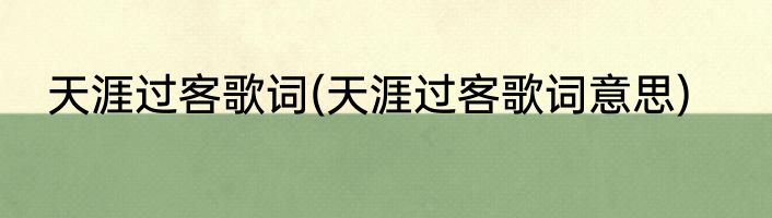 天涯过客歌词(天涯过客歌词意思)