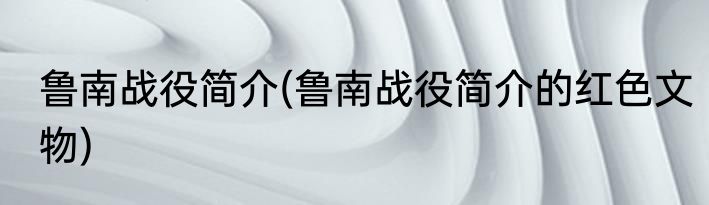 鲁南战役简介(鲁南战役简介的红色文物)