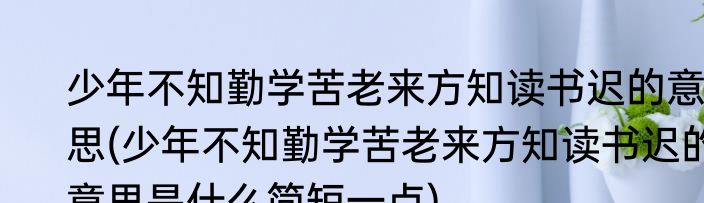 少年不知勤学苦老来方知读书迟的意思(少年不知勤学苦老来方知读书迟的意思是什么简短一点)