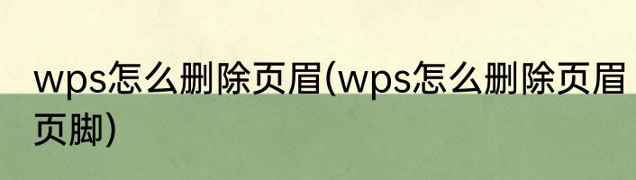wps怎么删除页眉(wps怎么删除页眉页脚)