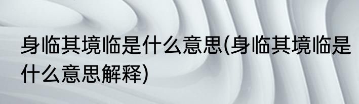 身临其境临是什么意思(身临其境临是什么意思解释)