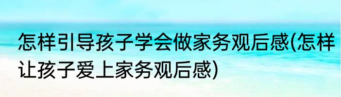 怎样引导孩子学会做家务观后感(怎样让孩子爱上家务观后感)