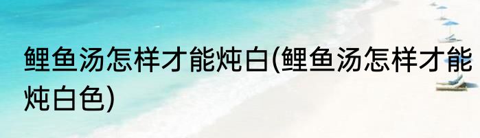 鲤鱼汤怎样才能炖白(鲤鱼汤怎样才能炖白色)