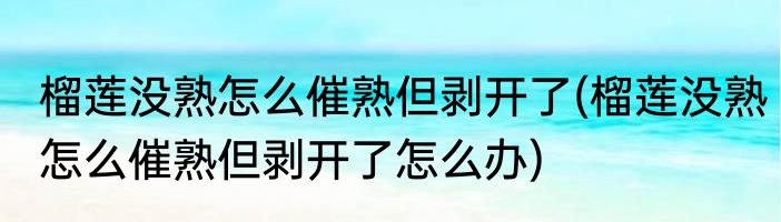 榴莲没熟怎么催熟但剥开了(榴莲没熟怎么催熟但剥开了怎么办)