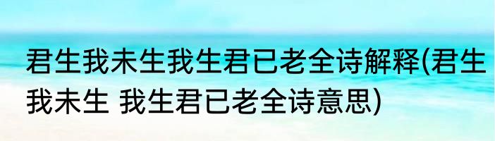 君生我未生我生君已老全诗解释(君生我未生 我生君已老全诗意思)