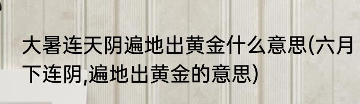 大暑连天阴遍地出黄金什么意思(六月下连阴,遍地出黄金的意思)