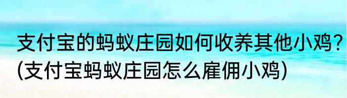 支付宝的蚂蚁庄园如何收养其他小鸡?(支付宝蚂蚁庄园怎么雇佣小鸡)