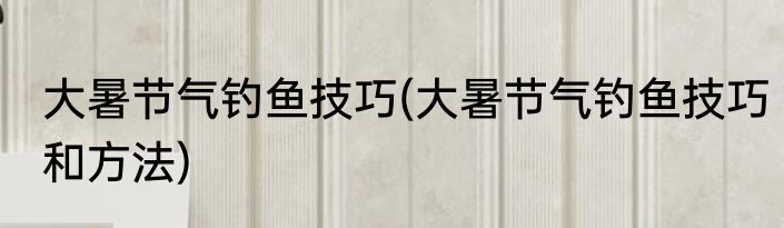 大暑节气钓鱼技巧(大暑节气钓鱼技巧和方法)
