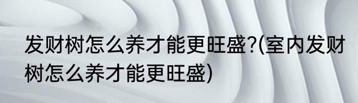 发财树怎么养才能更旺盛?(室内发财树怎么养才能更旺盛)