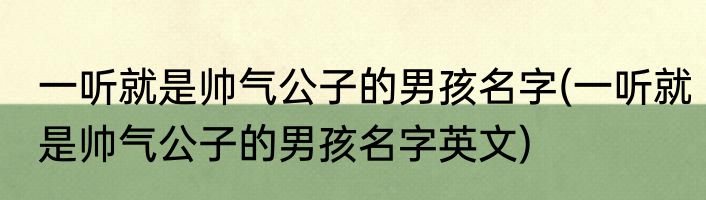 一听就是帅气公子的男孩名字(一听就是帅气公子的男孩名字英文)