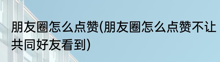 朋友圈怎么点赞(朋友圈怎么点赞不让共同好友看到)