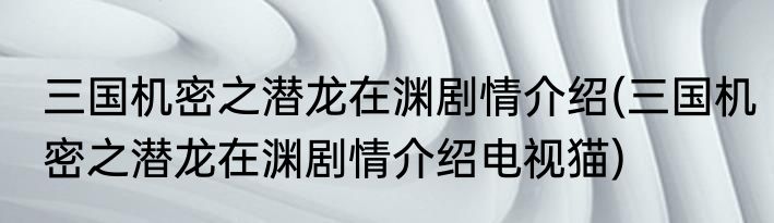 三国机密之潜龙在渊剧情介绍(三国机密之潜龙在渊剧情介绍电视猫)