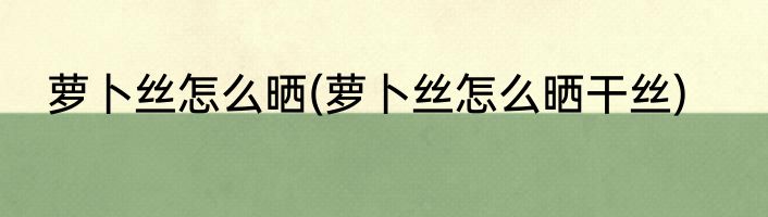 萝卜丝怎么晒(萝卜丝怎么晒干丝)