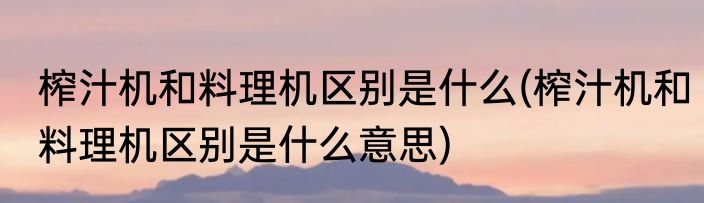 榨汁机和料理机区别是什么(榨汁机和料理机区别是什么意思)