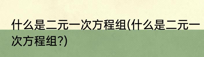 什么是二元一次方程组(什么是二元一次方程组?)