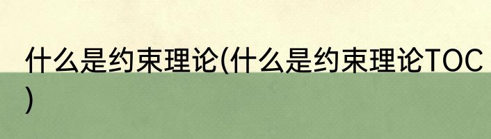 什么是约束理论(什么是约束理论TOC)