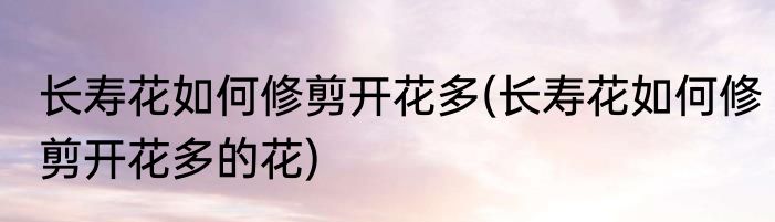 长寿花如何修剪开花多(长寿花如何修剪开花多的花)