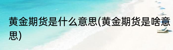 黄金期货是什么意思(黄金期货是啥意思)