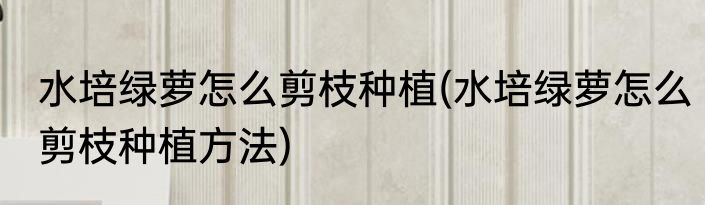水培绿萝怎么剪枝种植(水培绿萝怎么剪枝种植方法)