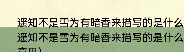 遥知不是雪为有暗香来描写的是什么(遥知不是雪为有暗香来描写的是什么意思)