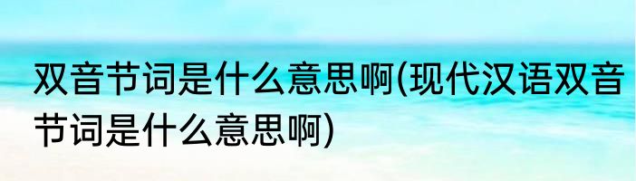 双音节词是什么意思啊(现代汉语双音节词是什么意思啊)