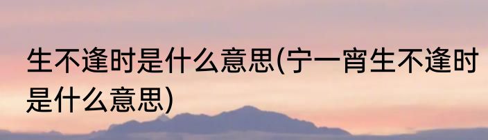 生不逢时是什么意思(宁一宵生不逢时是什么意思)