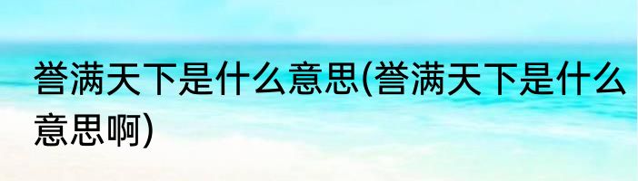 誉满天下是什么意思(誉满天下是什么意思啊)
