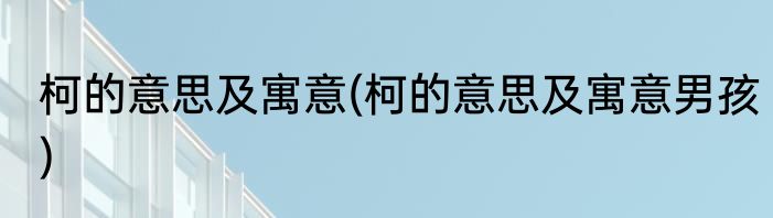 柯的意思及寓意(柯的意思及寓意男孩)