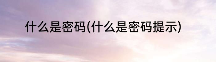 什么是密码(什么是密码提示)