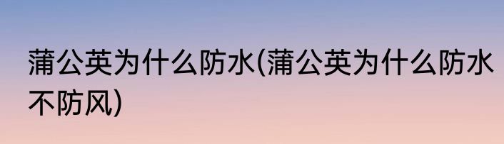 蒲公英为什么防水(蒲公英为什么防水不防风)