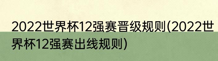 2022世界杯12强赛晋级规则(2022世界杯12强赛出线规则)