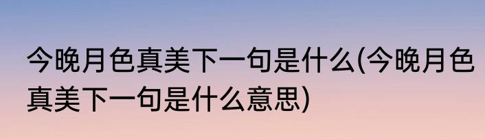 今晚月色真美下一句是什么(今晚月色真美下一句是什么意思)