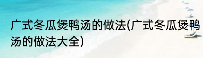 广式冬瓜煲鸭汤的做法(广式冬瓜煲鸭汤的做法大全)
