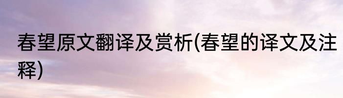 春望原文翻译及赏析(春望的译文及注释)