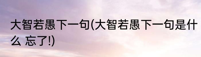 大智若愚下一句(大智若愚下一句是什么 忘了!)