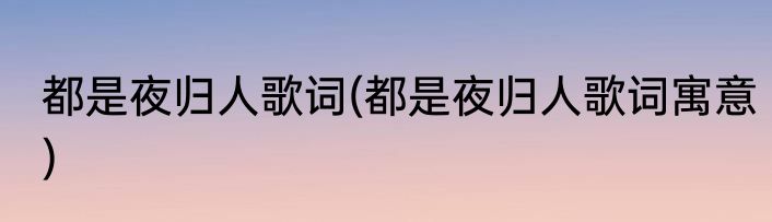都是夜归人歌词(都是夜归人歌词寓意)