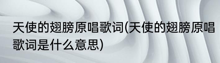 天使的翅膀原唱歌词(天使的翅膀原唱歌词是什么意思)