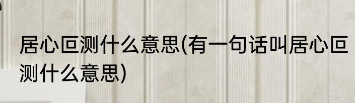 居心叵测什么意思(有一句话叫居心叵测什么意思)