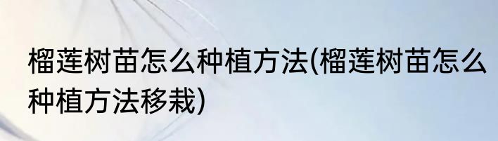 榴莲树苗怎么种植方法(榴莲树苗怎么种植方法移栽)