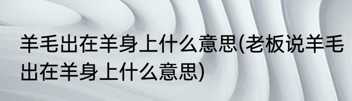 羊毛出在羊身上什么意思(老板说羊毛出在羊身上什么意思)