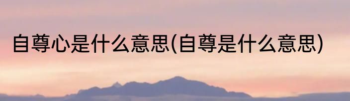 自尊心是什么意思(自尊是什么意思)