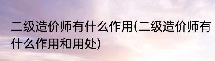 二级造价师有什么作用(二级造价师有什么作用和用处)