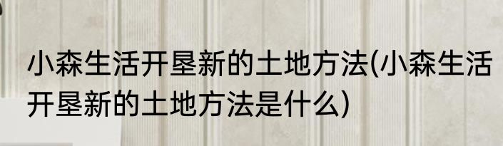 小森生活开垦新的土地方法(小森生活开垦新的土地方法是什么)