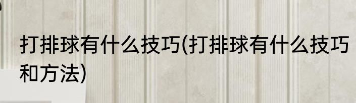 打排球有什么技巧(打排球有什么技巧和方法)